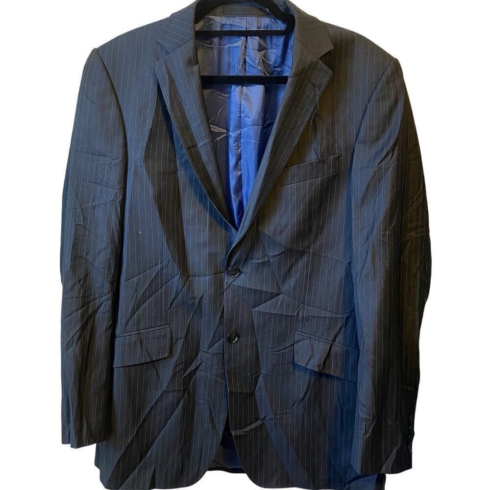 M&S PERFORMANCE WOOL SUIT JACKET BLAZER Grey Striped Men 40L/102cm Formal Career